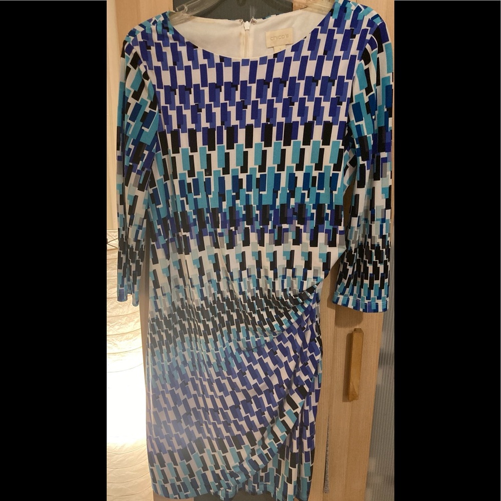 CHICO’s SIZE 1 blue & white check faux wrap dress